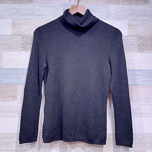 RSVP TALBOTS Glittery Ribbed Turtleneck Sweater Black Womens Medium Petite MP - Picture 2 of 7